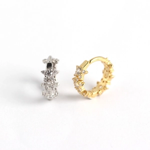 Luxury S925 silver hoop earrings with geometric star patterns and zircon crystals