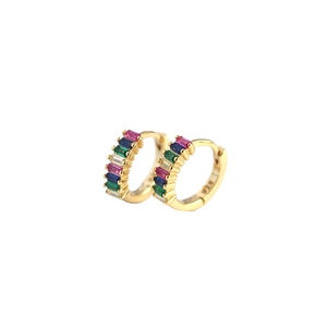 S925 sterling silver huggie earrings with colorful rectangular zircon gemstones