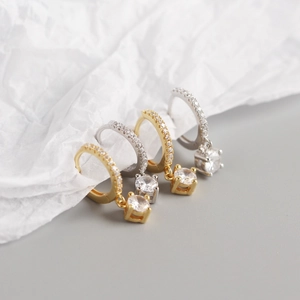 Boucles d'oreilles créoles S925 argent sterling avec breloques zircone en or et argent