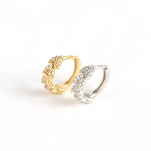 Boucles d'oreilles créoles feuilles en argent S925 avec pavé de micro-oxydes de zirconium