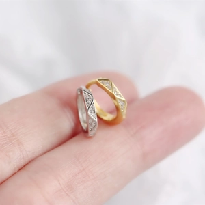 Detail van geometrische S925 sterling zilveren oorringen met pavé kristallen in goud en zilver