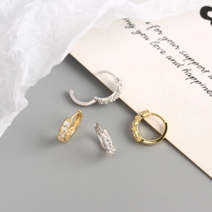 Créoles géométriques de luxe en argent sterling S925 avec pavé de CZ en or et argent