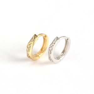 Minimalistische S925 sterling zilveren creolen met geometrische facetten en zirkonia's