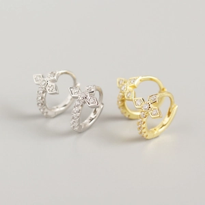 925 Sterling Silver Rhinestone Clover Cross Stud Earrings Geometric Hoop Earrings For Women Minimalist Dainty Jewelry Gift