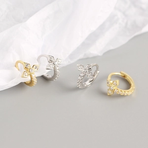 S925 sterling silver hoop earrings with diamond-encrusted cross charms in gold and silver