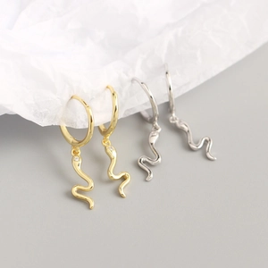 S925 sterling silver snake hoop earrings in gold and silver finish with zircon eyes