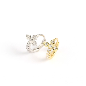 S925 sterling silver geometric clover hoop earrings with cubic zirconia in gold and silver