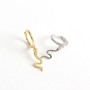 Minimalist S925 sterling silver snake drop earrings in gold and silver finish