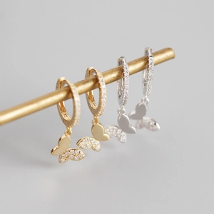 Élégantes boucles d'oreilles créoles papillon en argent S925 avec zircons en or et argent
