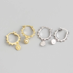 Boucles d'Oreilles Créoles Géométriques en Argent Sterling S925 Avec Pendentif Soleil Boucles d'Oreilles Huggie Perlées Plaqué Or Platine Pour Bijoux Femme Cadeau