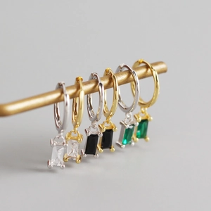 Minimalist S925 silver rectangular zircon hoop earrings in gold and silver finish