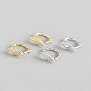 Minimalist 925 Sterling Silver Lightning Bolt Hoop Earrings Polished Mini Huggie Earrings Gold Silver Earrings For Women Jewelry