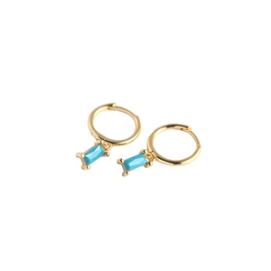 Minimalist S925 sterling silver gold hoop earrings with rectangular turquoise gemstone
