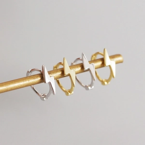 Minimalist S925 sterling silver lightning bolt hoop earrings in gold and silver finish