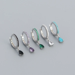 S925 sterling silver water drop earrings with colorful teardrop stones and pavé crystals
