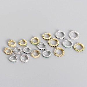 925 Sterling Silver Huggie Hoop Earrings For Women Minimalist Geometric Rhinestone Inlaid Gold Silver Earring Piercing Jewelry