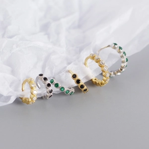S925 sterling silver geometric huggie earrings with colorful zirconia stones