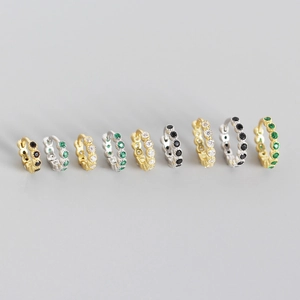 S925 sterling silver geometric hoop earrings with colorful zircon micro-pave setting