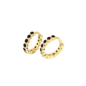 S925 sterling silver geometric gold hoop earrings with micro-inset black zircon stones