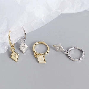 Boucles d'oreilles losange en argent S925 avec zircon en étoile, finitions or et argent