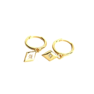 Créoles en argent S925 plaqué or avec breloques losanges étoiles et zircons