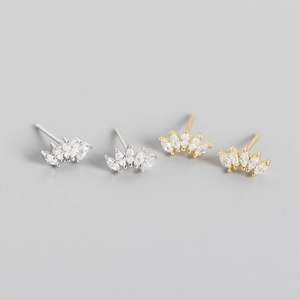 Minimalist 925 Sterling Silver Stud Earrings With Marquise Rhinestone Crown Fan Shape Geometric Jewelry For Women Gold Silver