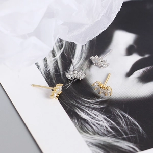 S925 sterling silver marquise crown fan studs in gold and silver plating with clear cubic zirconia