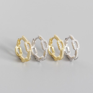 925 Sterling Silver Link Chain Hoop Earrings With Zirconia Minimalist Luxurious Fashion Jewelry Plated Accessories For Women