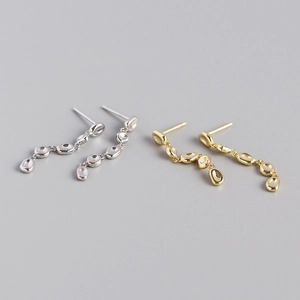925 Sterling Silver Irregular Pebble Drop Earrings French Minimalist Organic Liquid Metal Tassel Dangle Earrings For Women