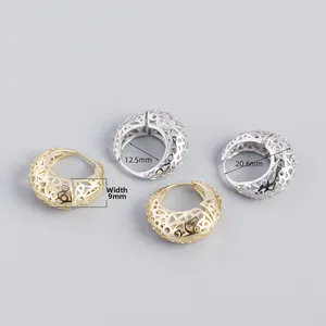 Detailed size view of gold and silver hollow vintage hoop earrings with dimensions