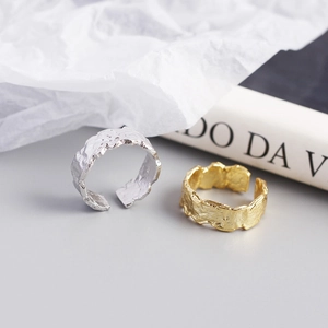 Irregular foil texture S925 sterling silver open rings in gold and silver finish