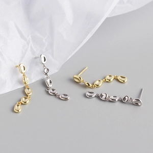 Minimalist S925 sterling silver tassel earrings with irregular metallic bean design