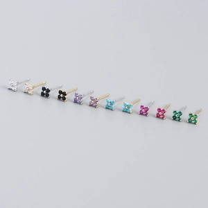 S925 sterling silver four-leaf flower stud earrings in multiple colorful gemstone sets