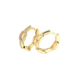 Asymmetric gold chain earrings with sparkling zircon inlay in minimalist chic style
