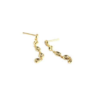 Polished gold S925 sterling silver long drop earrings with irregular organic shapes