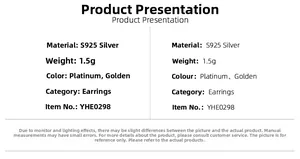 Specifications for S925 silver butterfly earrings showing 1.5g weight and platinum finish