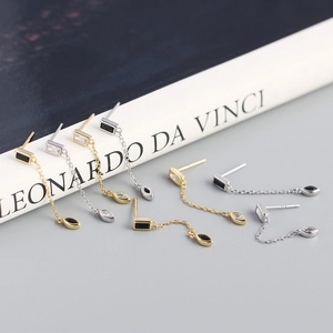 Macro de boucles d'oreilles en argent S925 avec pierres rectangulaires et pampilles chaînes