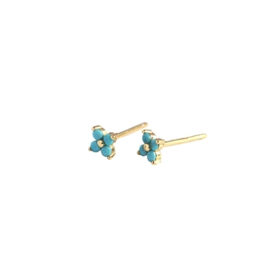 Minimalist S925 sterling silver four-leaf flower stud earrings with turquoise stones