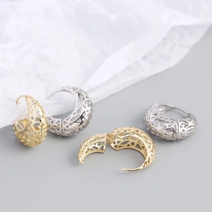 Hollow heart and vine patterned S925 sterling silver hoop earrings in gold and silver