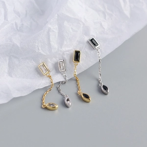 Boucles d'oreilles pendantes en argent S925 avec clous rectangulaires et zircons marquise
