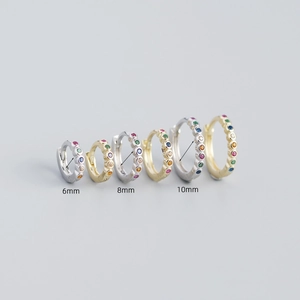 S925 silver hoop earrings set with colorful zircon in 6mm, 8mm, 10mm sizes