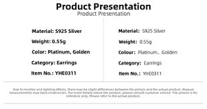Detailed spec sheet for S925 silver marquise studs listing material and weight data