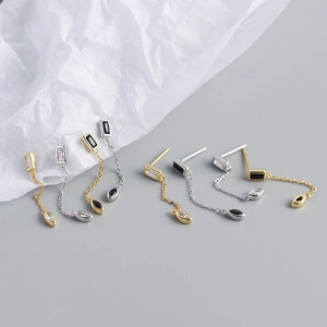 Boucles d'oreilles modernes en argent S925 avec pompons géométriques et pierres marquise