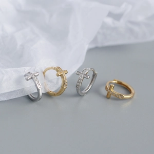 S925 sterling silver cross hoop earrings with cubic zirconia in gold and silver set