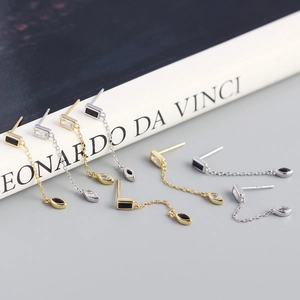 Boucles d'oreilles pampilles en argent S925 avec zircons marquise géométriques