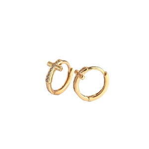Gold plated S925 sterling silver huggie earrings with sparkling crystal cross charms