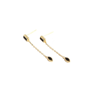Boucles d'oreilles longues en argent S925 avec pendentifs noirs rectangulaires et marquises