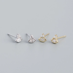 925 Sterling Silver Marquise Rhinestone Stud Earrings Minimalist Geometric Small Earring Jewelry For Women Girls Gift