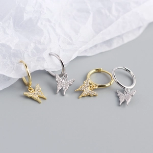 Elegant S925 sterling silver butterfly hoop earrings with gold and silver pavé crystals