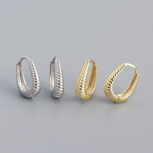 Minimalist S925 sterling silver hoop earrings with twisted texture in gold and silver
